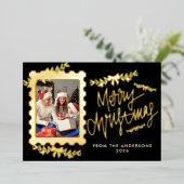 Elegant Gold Foil Postage Stamp Merry Christmas 箔シーズンカード (立ち正面)