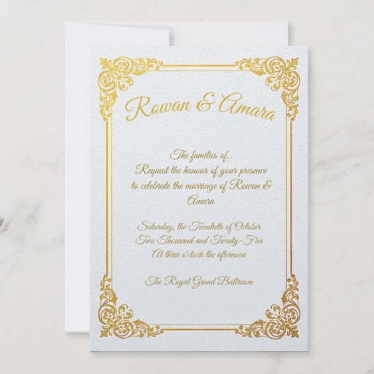 Elegant Gold Foil Royal Wedding Invitation 招待状 (正面)