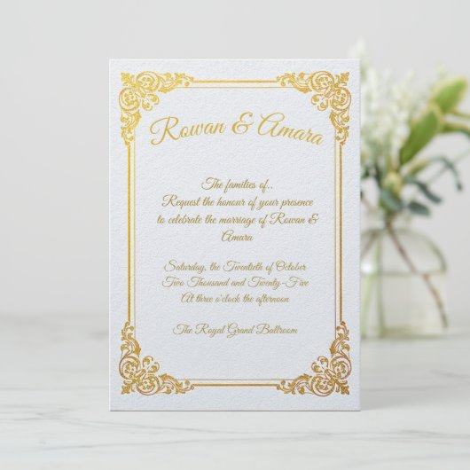 Elegant Gold Foil Royal Wedding Invitation  招待状 (スタンド正面)