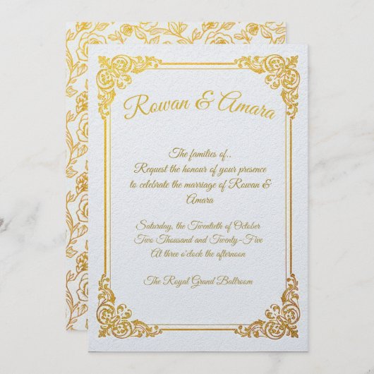 Elegant Gold Foil Royal Wedding Invitation 招待状 (正面/裏面)