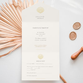 Elegant Gold foil Seashell Wedding  オールインワン招待状