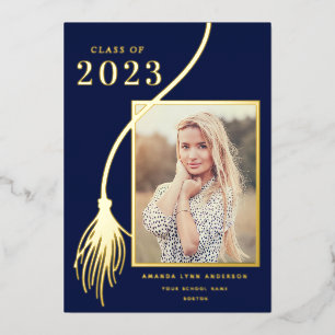 Elegant Gold Foil Tassel Graduation Announcement 箔招待状