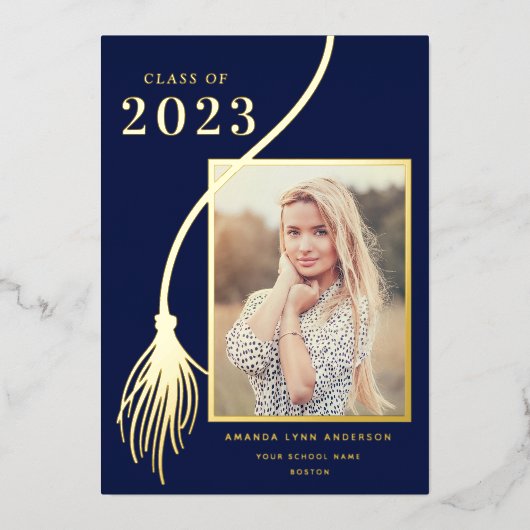 Elegant Gold Foil Tassel Graduation Announcement 箔招待状 (正面)
