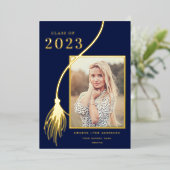 Elegant Gold Foil Tassel Graduation Announcement 箔招待状 (立ち正面)