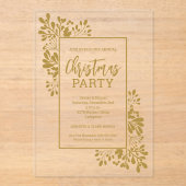 Elegant Gold Foliage Christmas Party アクリル招待状 (正面)