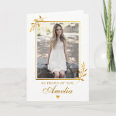 Elegant Gold Foliage Photo Graduation  カード (正面)
