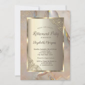 Elegant Gold Frame,Blush Pink Marble Retirement 招待状 (正面)