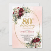 Elegant Gold Frame Boho 80th Birthday Invitation 招待状 (正面)