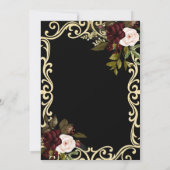 Elegant Gold Frame Burgundy Roses Black Retirement 招待状 (裏面)