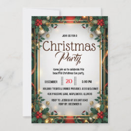 Elegant Gold Frame Christmas Party Invitation 招待状