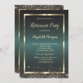 Elegant Gold Frame Confetti Dark Green Retirement  招待状 (正面/裏面)
