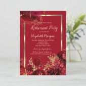 Elegant Gold Frame Confetti Red Roses Retirement 招待状 (スタンド正面)