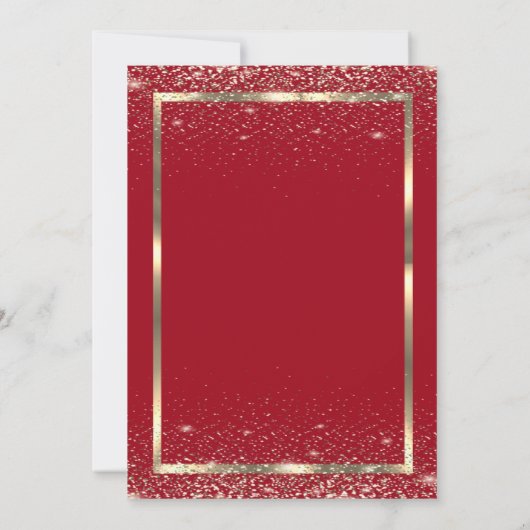 Elegant Gold Frame Confetti Red Roses Retirement 招待状 (裏面)