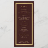 Elegant gold frame dark burgundy modern wedding メニュー (正面)