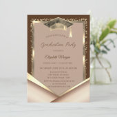 Elegant Gold Frame Diamonds Brown Graduation 招待状 (スタンド正面)