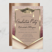 Elegant Gold Frame Diamonds Glitter Graduation 招待状 (正面/裏面)