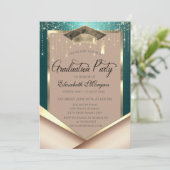 Elegant Gold Frame Diamonds Green Graduation 招待状 (スタンド正面)