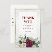 Elegant Gold Frame Floral Wedding Thank You Card サンキューカード (正面/裏面)