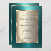 Elegant Gold Frame Green Metallic Retirement 招待状 (正面/裏面)