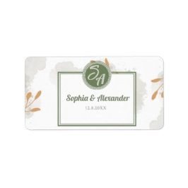 Elegant Gold Frame & Greenery Floral Wedding  ラベル