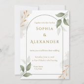 Elegant Gold Frame & Greenery Floral Wedding  招待状 (正面)