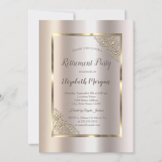 Elegant Gold Frame,Magnolia Retirement  招待状 (正面)