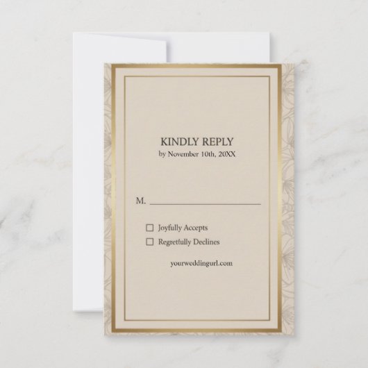 Elegant Gold Frame Minimalist Wedding  出欠カード (正面)