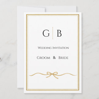Elegant Gold Frame Monogram Wedding Invitation 招待状