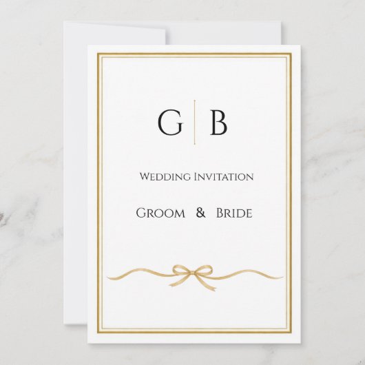 Elegant Gold Frame Monogram Wedding Invitation 招待状 (正面)