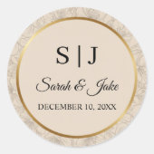 Elegant Gold Frame Personalized Wedding Monogram ラウンドシール (正面)
