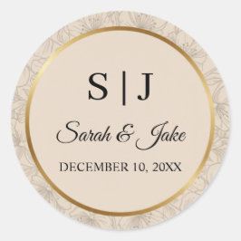 Elegant Gold Frame Personalized Wedding Monogram ラウンドシール