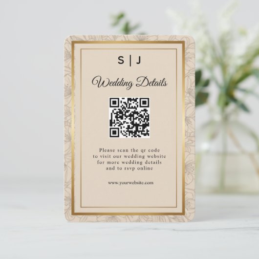 Elegant Gold Frame QR Code Wedding Details エンクロージャーカード (スタンド正面)