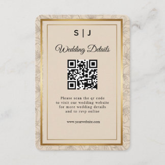 Elegant Gold Frame QR Code Wedding Details エンクロージャーカード