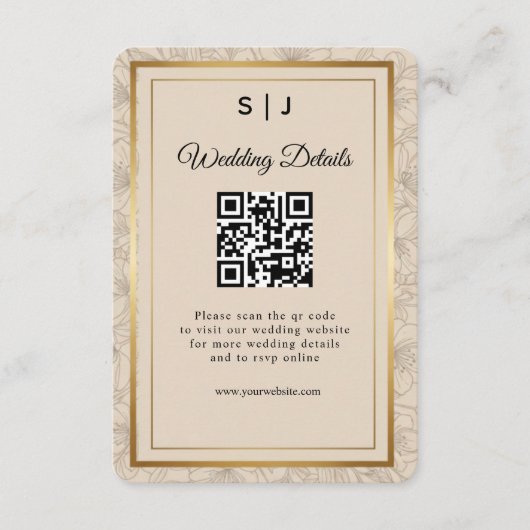 Elegant Gold Frame QR Code Wedding Details エンクロージャーカード (正面)