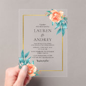 Elegant Gold Frame Wedding  アクリル招待状 (インサイチュ (ポータブル))