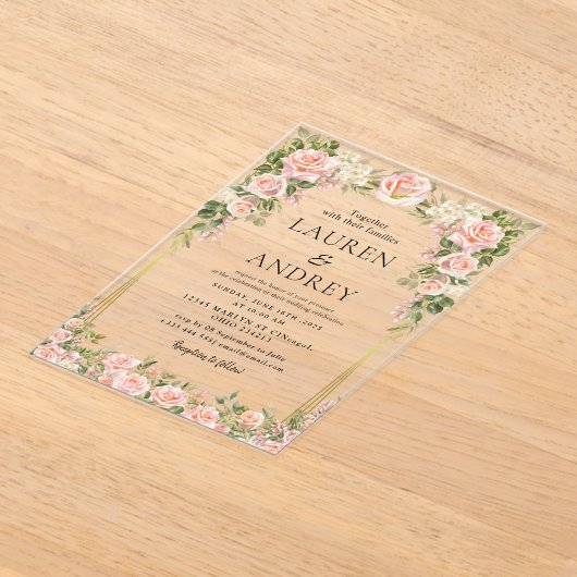 Elegant Gold Frame Wedding  アクリル招待状 (レイダウン)