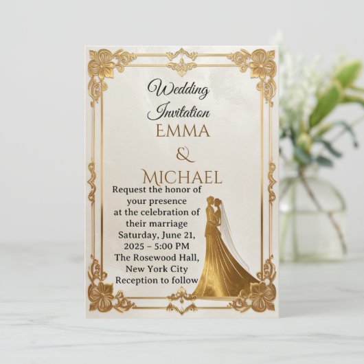 Elegant Gold Frame Wedding Invitatio 招待状 (スタンド正面)