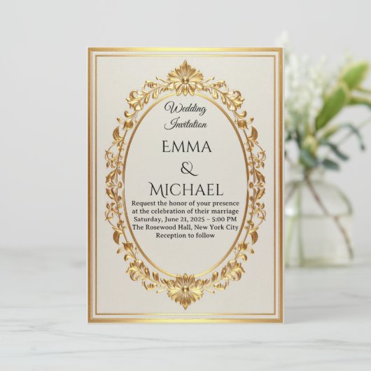 Elegant Gold Frame Wedding Invitation 招待状 (スタンド正面)