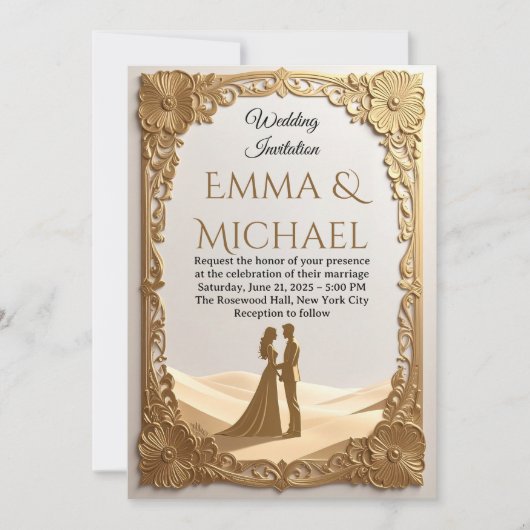 Elegant Gold Frame Wedding Invitation – Classic  招待状 (正面)