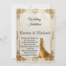 Elegant Gold Frame Wedding Invitation – Classic  招待状