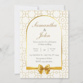 Elegant Gold Geometric Arch Photo Back Wedding 招待状 (正面)