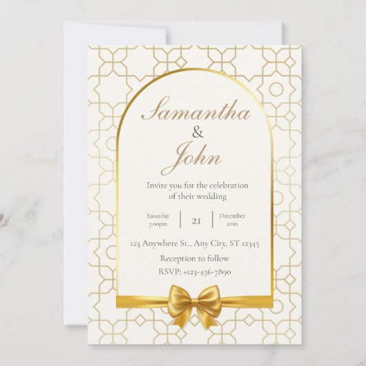 Elegant Gold Geometric Arch Photo Back Wedding 招待状 (正面)