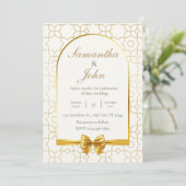 Elegant Gold Geometric Arch Photo Back Wedding 招待状 (スタンド正面)