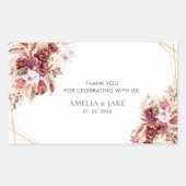Elegant Gold Geometric Burgundy Floral Wedding  長方形シール (正面)