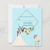 Elegant Gold Geometric Dusty Blue RSVP Card (正面)