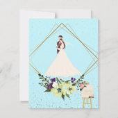 Elegant Gold Geometric Dusty Blue RSVP Card (裏面)
