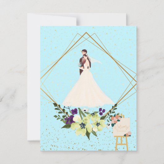 Elegant Gold Geometric Dusty Blue RSVP Card (裏面)