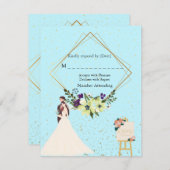 Elegant Gold Geometric Dusty Blue RSVP Card (正面/裏面)