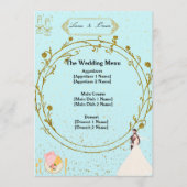 Elegant Gold Geometric Dusty Blue Wedding Menu メニュー (正面)