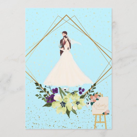 Elegant Gold Geometric Dusty Blue Wedding Menu メニュー (裏面)